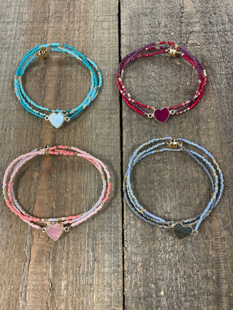 Gemstone Heart Wrap Bracelet