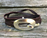 Leather Wrap Bracelet with buckle clasp Chocolate