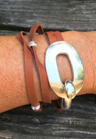 Leather Wrap Bracelet with buckle clasp Rusty brown