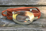 Leather Wrap Bracelet with buckle clasp Rusty brown
