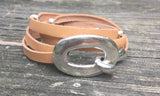 Leather wrap bracelet with chunky clasp Tan