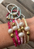 Fresh water pearl and shell beaded bracelet