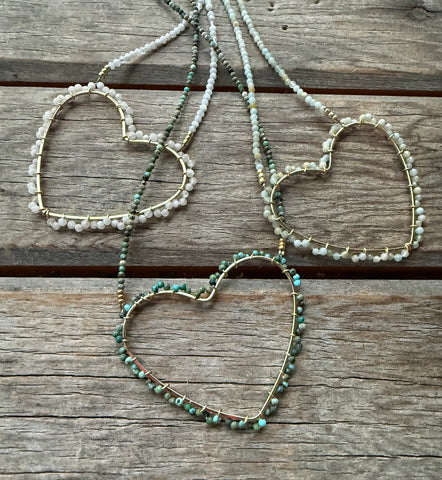 Gemstone wire wrapped heart necklace