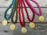 Suede heishi beaded Necklace w/Mandala pendant