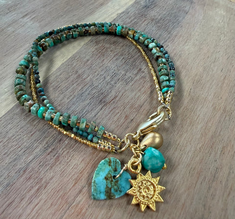 Triple beaded gemstone bracelet
