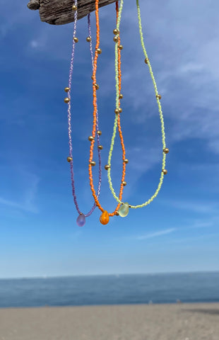 Beaded Necklace with glass drop charm