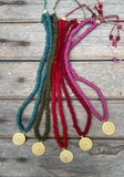 Suede heishi beaded Necklace w/Mandala pendant