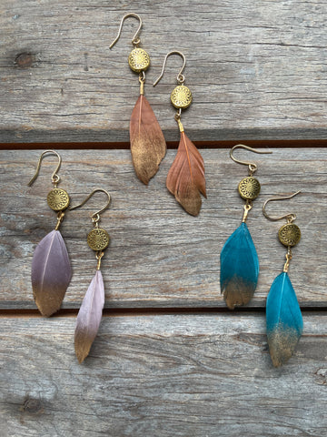 Gold dipped feather earrings