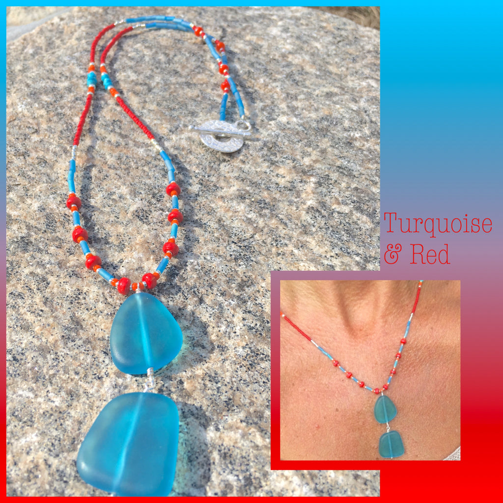 Beaded Sea glass pendant Necklace Kathy