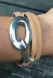 Leather wrap bracelet with chunky clasp Tan