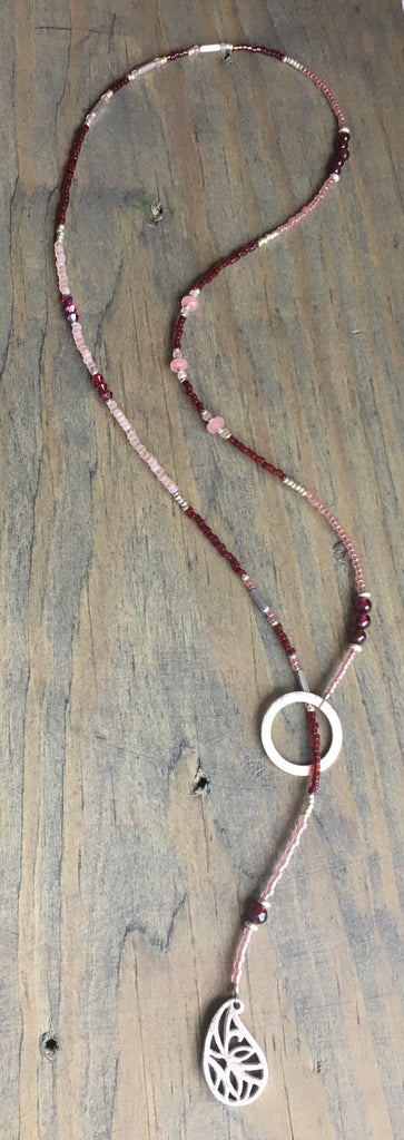Beaded Lariat Necklace Garnet 20-24"