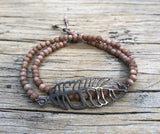 Wood beaded wrap bracelet ‘feather’