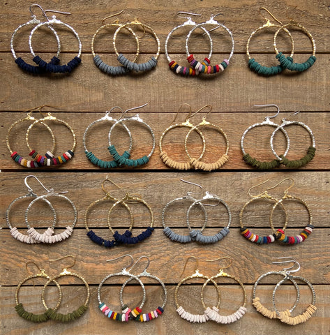 Leather Heishi Beaded Hoops