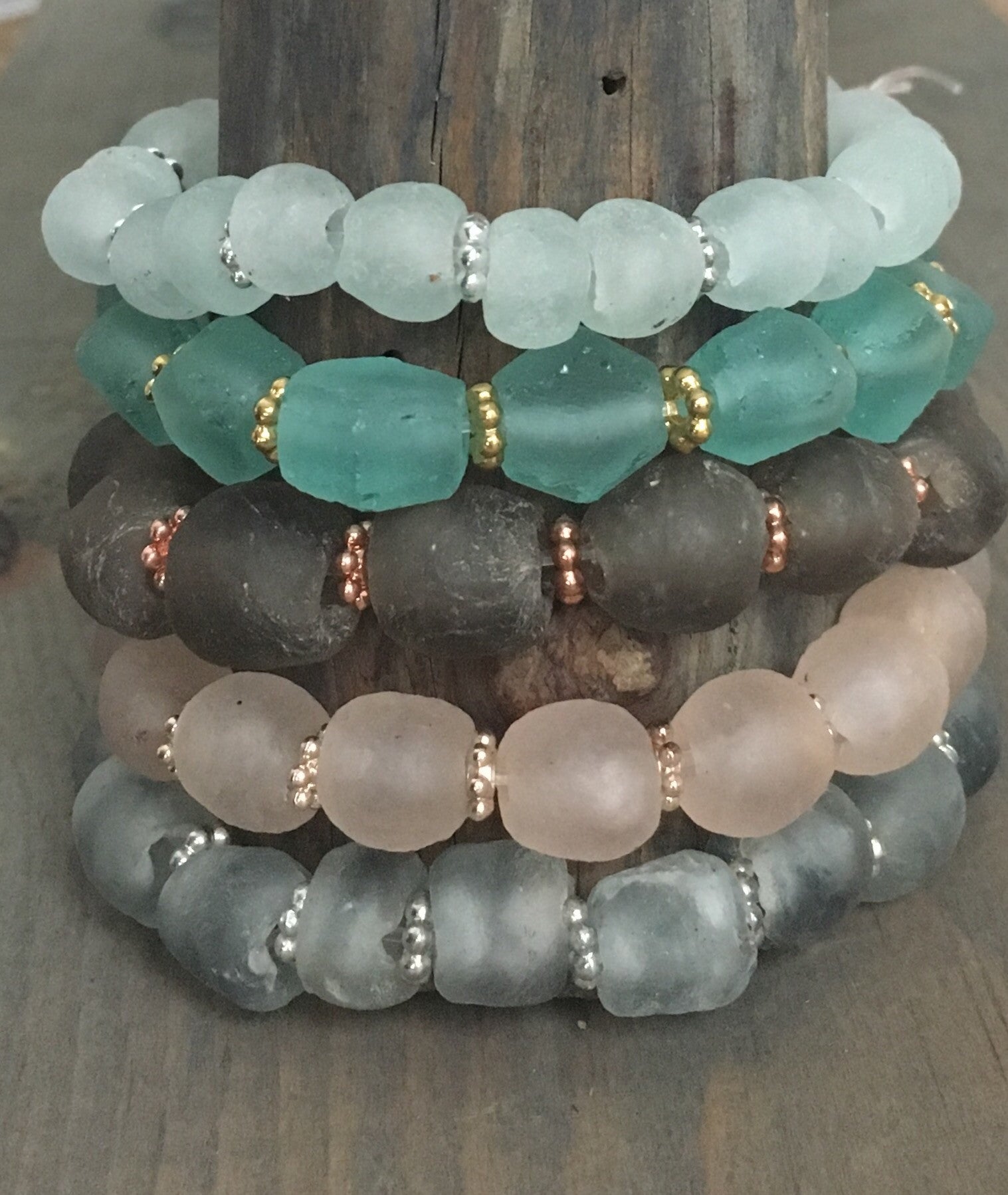 African Sea Glass Bracelets Taupe