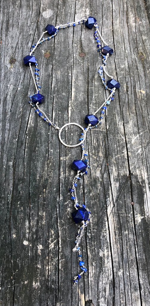 AJA Adjustable Lariat Necklace | Ocean Blue and Crystal – MAINE+MARA