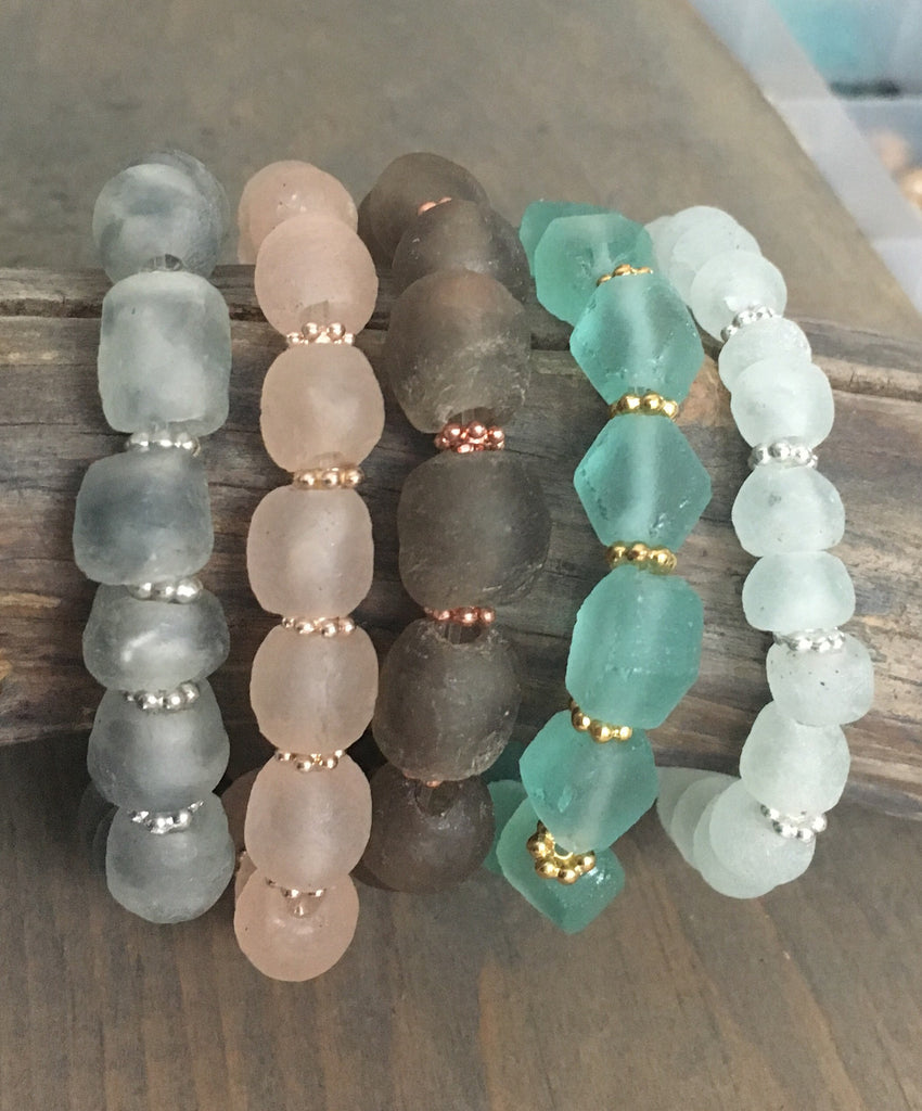 African Sea Glass Bracelets Taupe