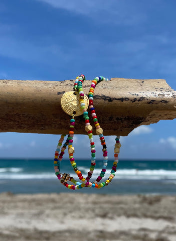 Multi color beaded wrap bracelet